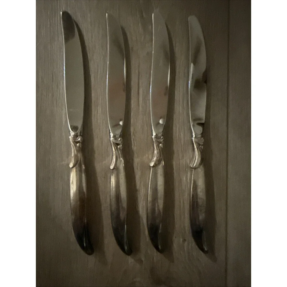 4 PCs VTG MCM 1847 Rogers Bros FLAIR‎ International Silver Dinner Knives 9 1/8